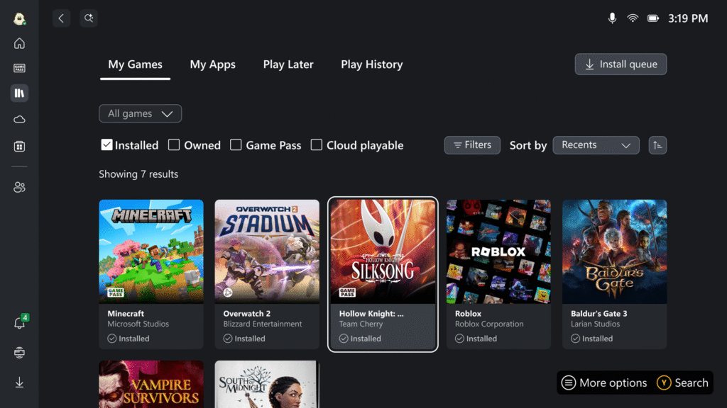 Segunda imagem da interface do ROG Xbox Ally